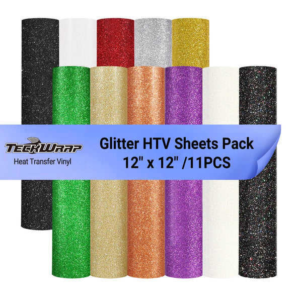 Glitter Heat Transfer Vinyl Sheets Pack (11 sheets) - TeckWrap Craft Europe