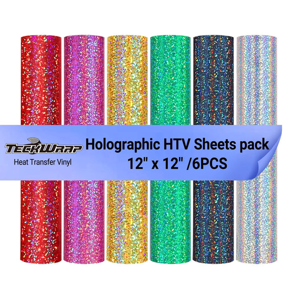 Holographic Sparkling Heat Transfer Vinyl Sheets Pack (6 PCS) - TeckWrap Craft Europe