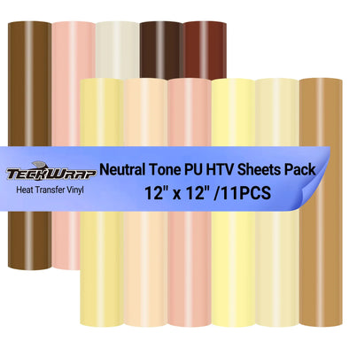 Neutral Tone PU HTV Sheets Pack (11 PCS) - TeckWrap Craft Europe