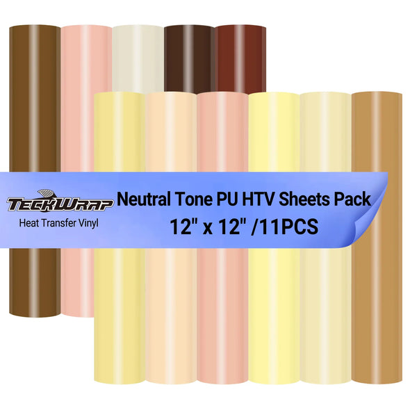 Neutral Tone PU HTV Sheets Pack (11 PCS) - TeckWrap Craft Europe