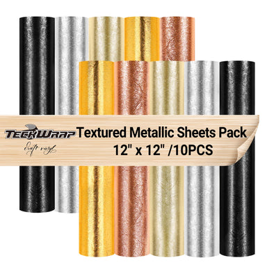 Textured Metallic Adhesive Vinyl Sheets Pack (10PCS) - TeckWrap Craft Europe