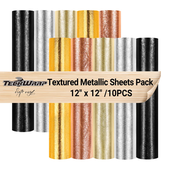 Textured Metallic Adhesive Vinyl Sheets Pack (10PCS) - TeckWrap Craft Europe