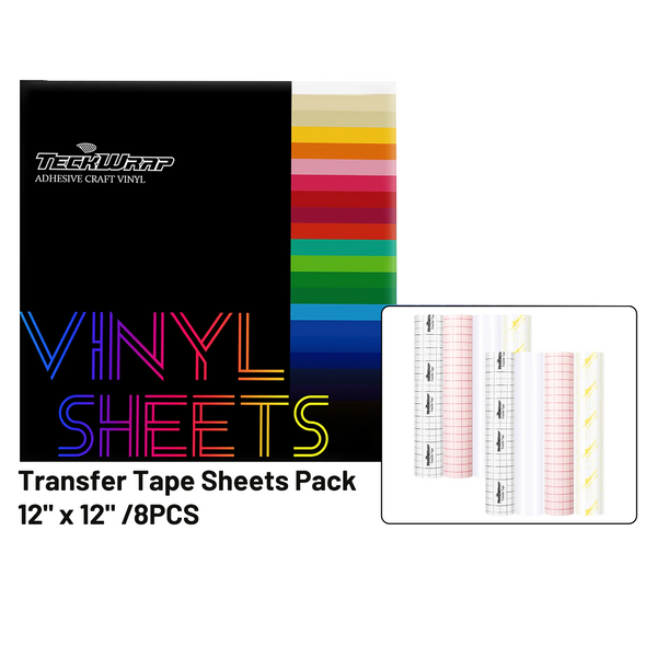 Assorted Transfer Tape Vinyl Sheets Pack 8PCS - TeckWrap Craft Europe