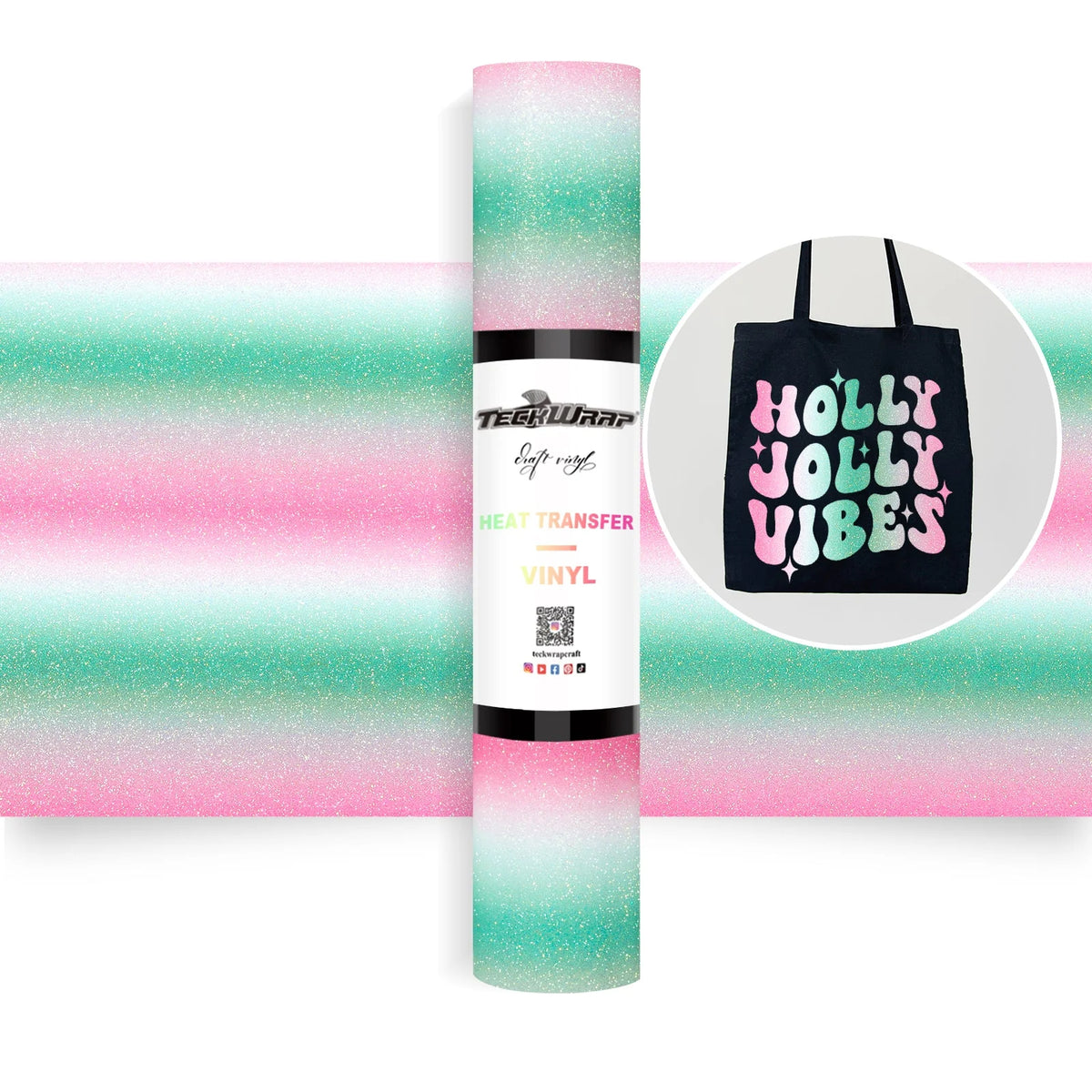 Ombre Glitter Heat Transfer Vinyl Roll HTV Vinylfoil - TeckWrap Craft Europe