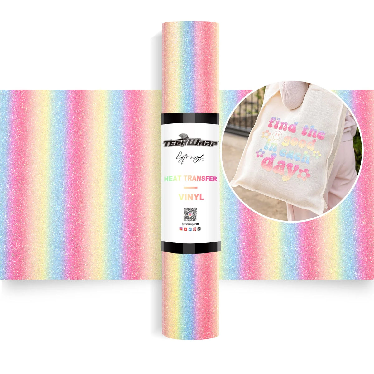 Ombre Glitter Heat Transfer Vinyl Roll HTV Vinylfoil - TeckWrap Craft Europe