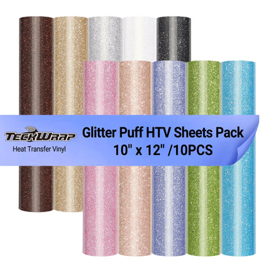 Glitter Puff HTV Sheets Pack (10 PCS) - TeckWrap Craft Europe