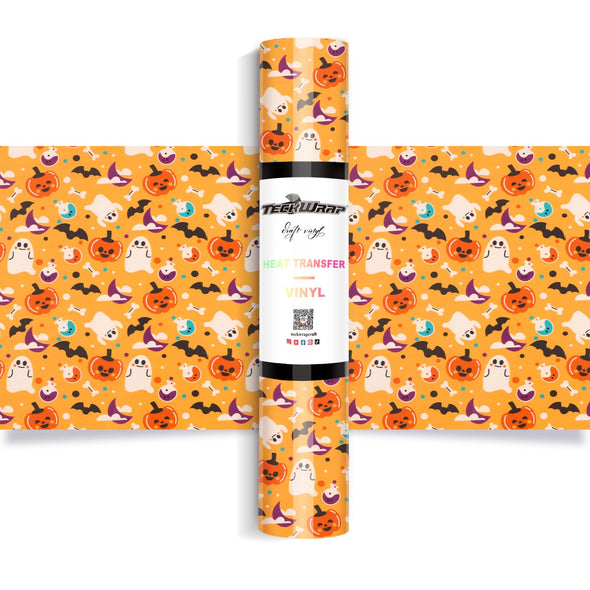 Halloween Pattern Heat Transfer Vinyl - Worldwide / Yellow - TeckwrapCraft