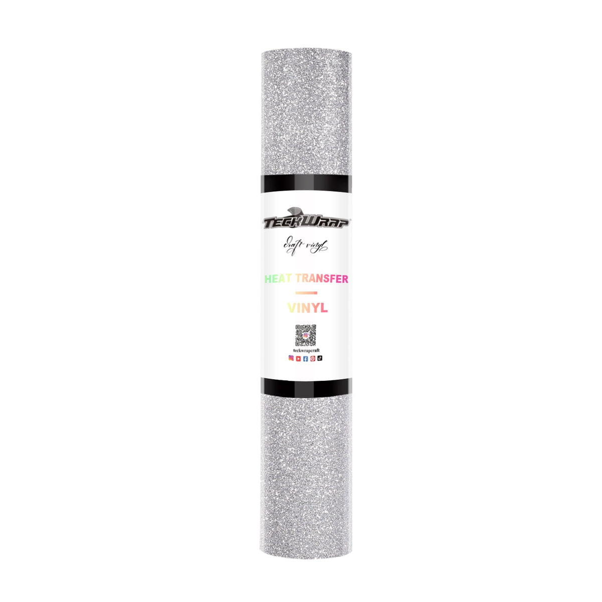Glitter Heat Transfer Vinyl 5ft roll - US to US / Silver - TeckwrapCraft