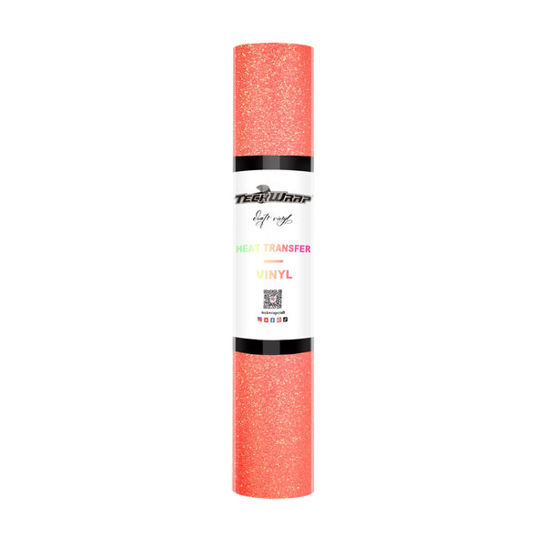 Glitter Heat Transfer Vinyl 5ft roll - US to US / Neon Peachy - TeckwrapCraft
