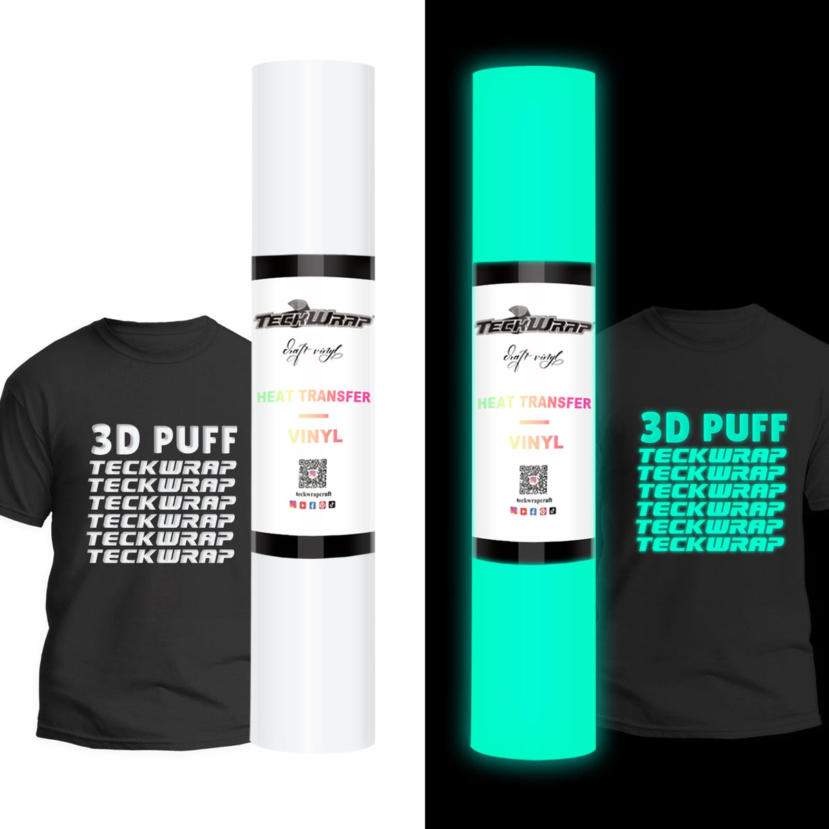 Glow in the Dark Puff Heat Transfer Vinyl 5ft - Light Green(close to white) - TeckwrapCraft