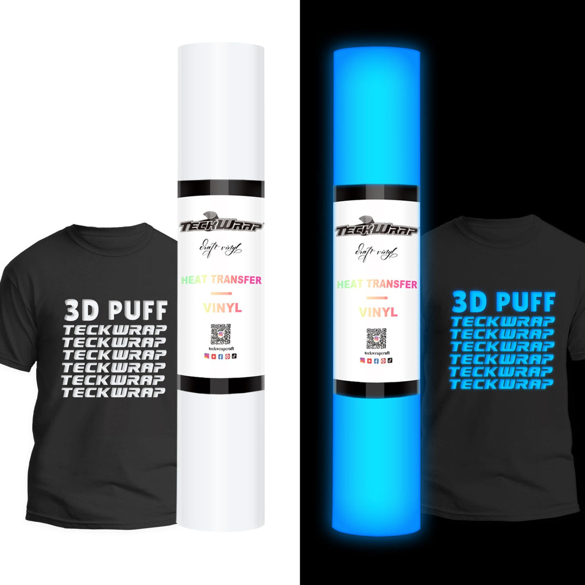 Glow in the Dark Puff Heat Transfer Vinyl 5ft - White - TeckwrapCraft
