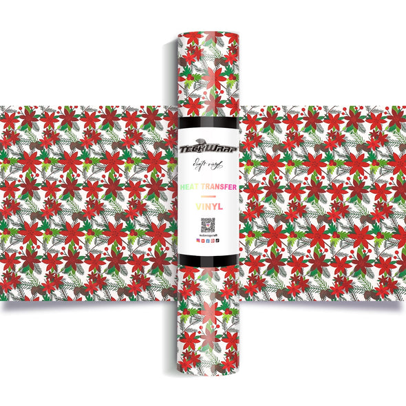 Christmas Pattern Heat Transfer Vinyl - Worldwide / Poinsettia - TeckwrapCraft