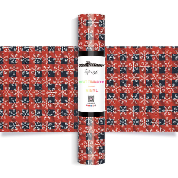 Christmas Pattern Heat Transfer Vinyl - Worldwide / Plaid Snowflakes - TeckwrapCraft