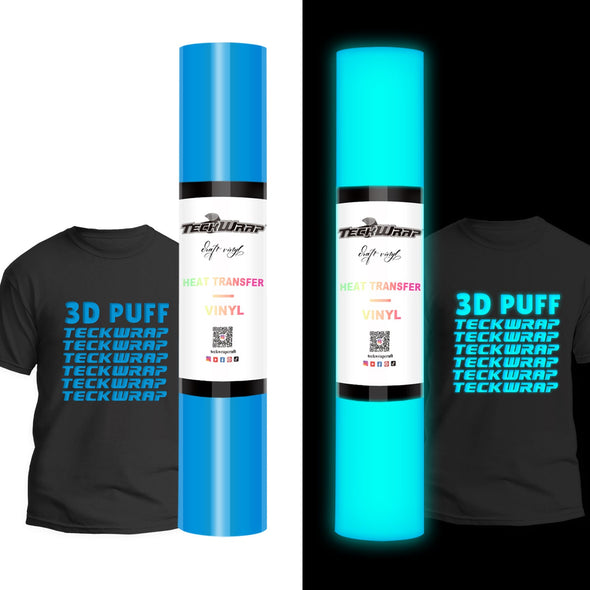 Glow in the Dark Puff Heat Transfer Vinyl 5ft - Blue - TeckwrapCraft