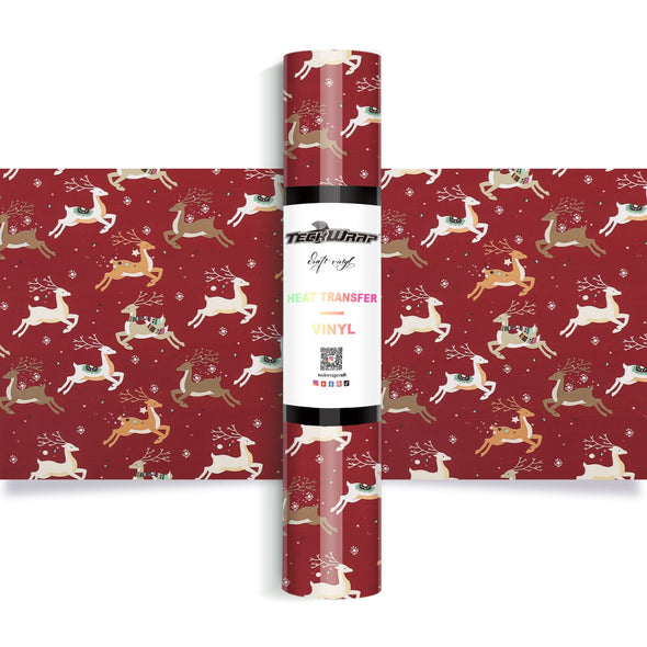 Christmas Pattern Heat Transfer Vinyl - Worldwide / Xmas Elks - TeckwrapCraft
