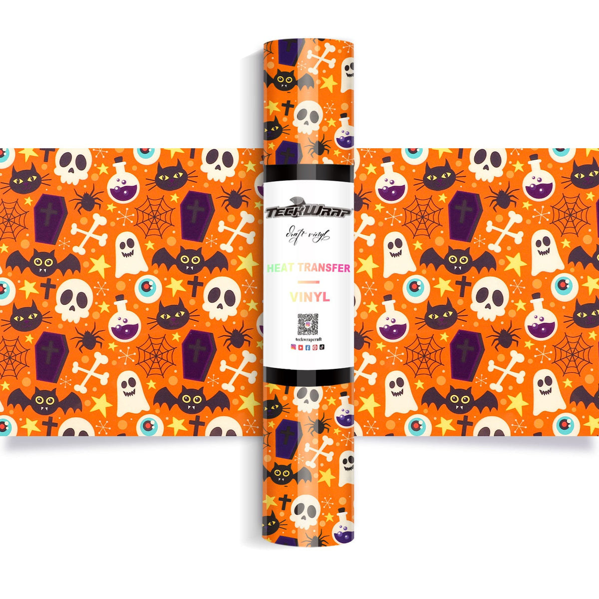Halloween Pattern Heat Transfer Vinyl - Worldwide / Orange - TeckwrapCraft