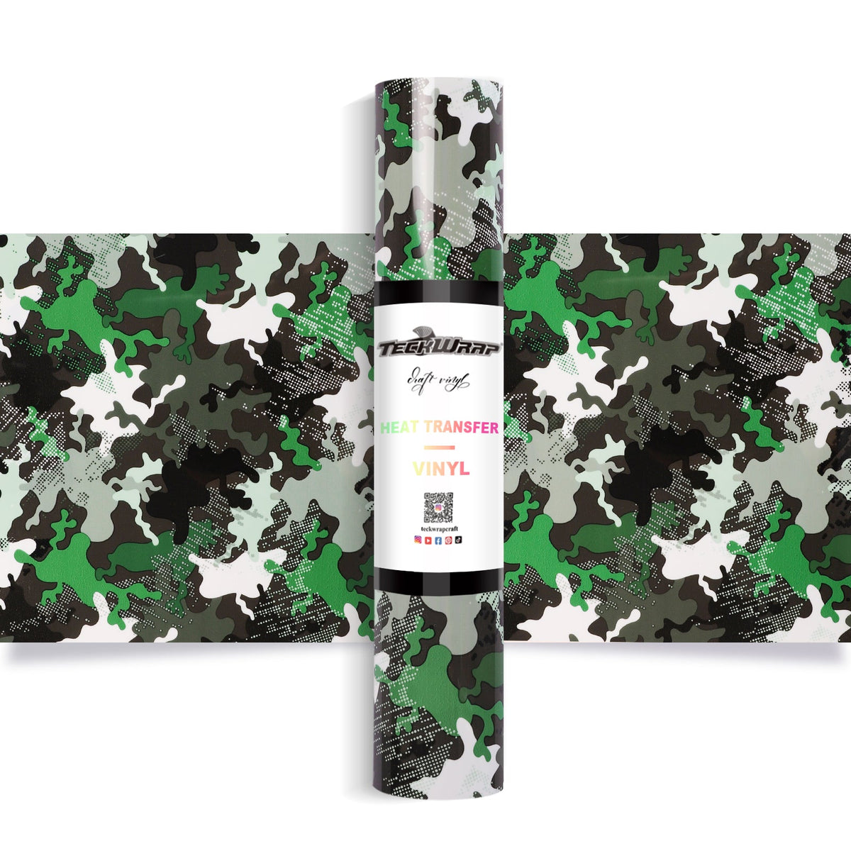 Colorful Camouflage Heat Transfer Vinyl Roll 5ft - Green - TeckwrapCraft