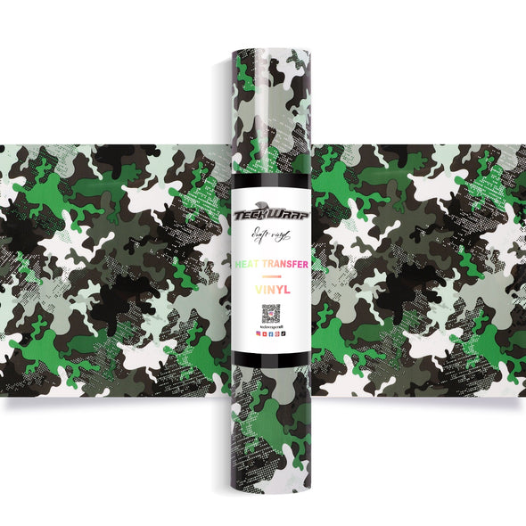 Colorful Camouflage Heat Transfer Vinyl Roll 5ft - Green - TeckwrapCraft
