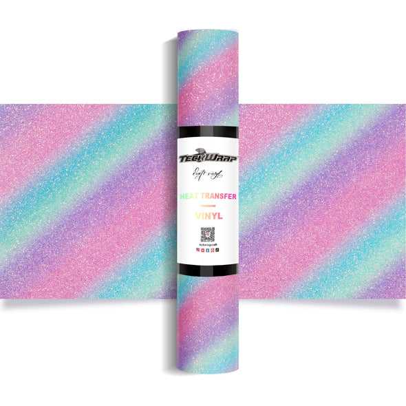 Ombré Glitter Heat Transfer Vinyl 5ft Roll - US to US / Diagonal Candy - TeckwrapCraft