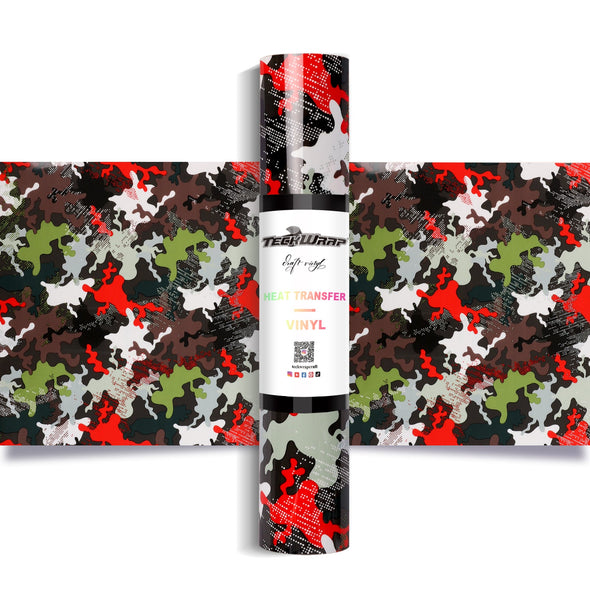 Colorful Camouflage Heat Transfer Vinyl Roll 5ft - Red - TeckwrapCraft