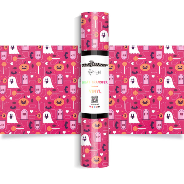 Halloween Pattern Heat Transfer Vinyl - Worldwide / Pink - TeckwrapCraft