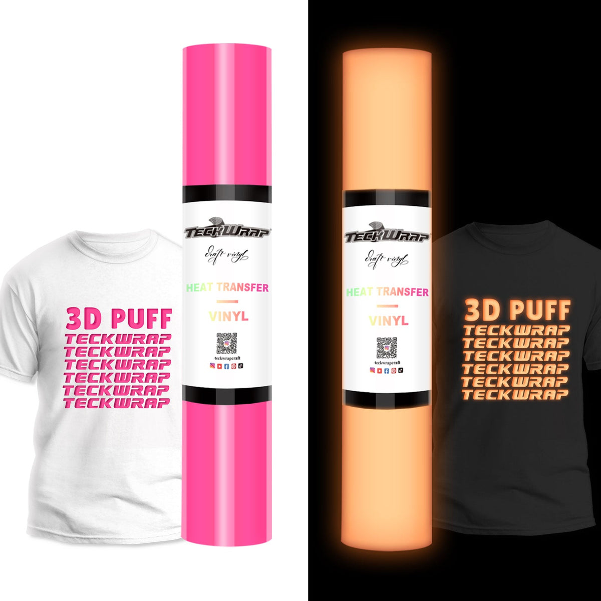 Glow in the Dark Puff Heat Transfer Vinyl 5ft - Neon Pink - TeckwrapCraft