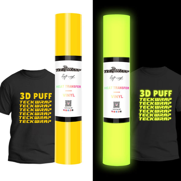 Glow in the Dark Puff Heat Transfer Vinyl 5ft - Yellow - TeckwrapCraft