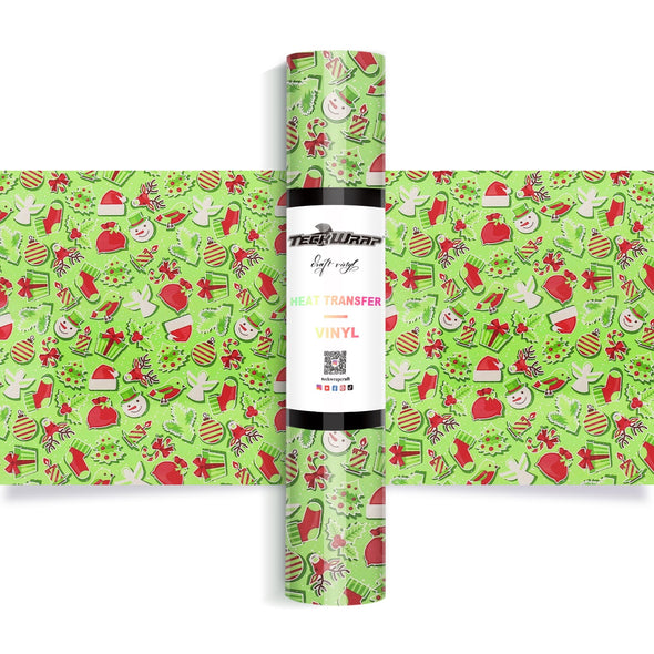 Christmas Pattern Heat Transfer Vinyl - Worldwide / Green Xmas Balls - TeckwrapCraft