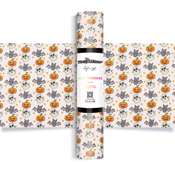 Halloween Pattern Heat Transfer Vinyl - Worldwide / White - TeckwrapCraft