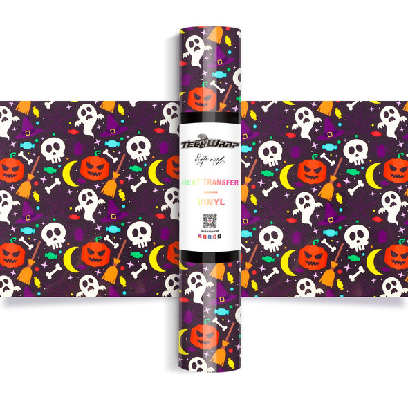 Halloween Pattern Heat Transfer Vinyl - Worldwide / Dark Purple - TeckwrapCraft
