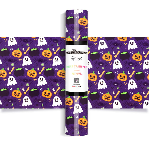 Halloween Pattern Heat Transfer Vinyl - Worldwide / Purple - TeckwrapCraft