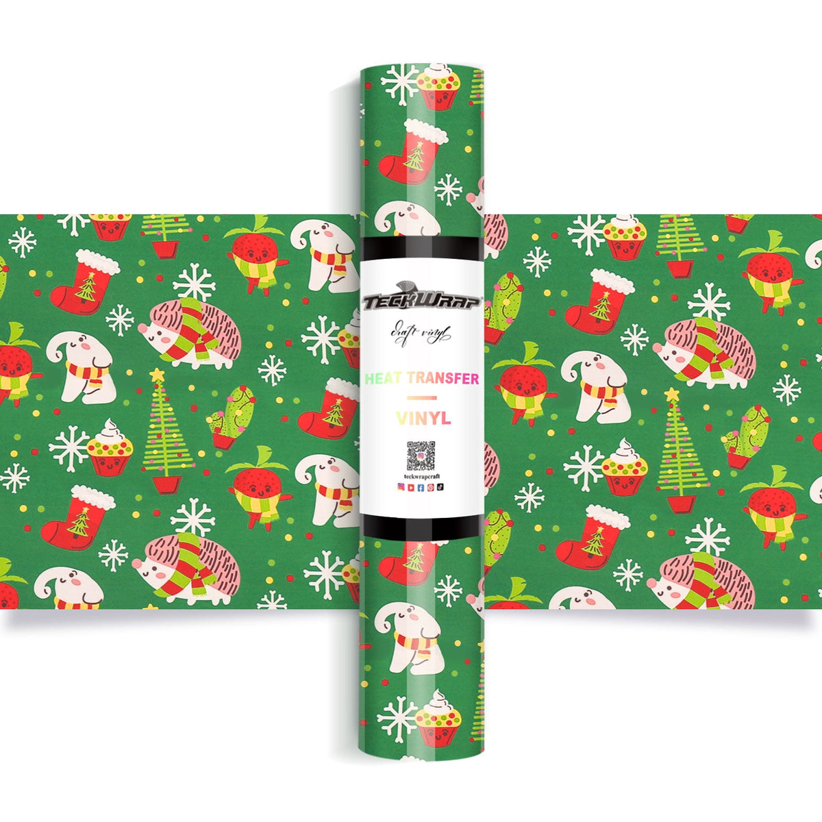 Christmas Pattern Heat Transfer Vinyl - Worldwide / Xmas Hedgehogs - TeckwrapCraft