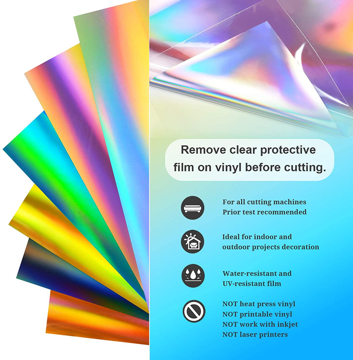 Holographic Glossy Rainbow Adhesive Vinyl Sheets Pack - TeckWrap Craft Europe